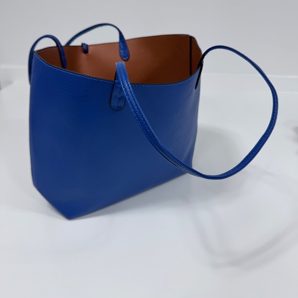 Royal Blue faux leather tote bag with hands, long strap and inner bag - Picture 2 of 9